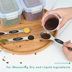 Best Pirce ⭐ Elyum Measuring Spoons, 8 Sets Magnetic Measuring Spoons Dual Sided Stainless Steel Measuring Spoons Stackable Nesting Tablespoon Teaspoon, Fits In Spice Jars, For Dry Or Liquid Ingredients (Black) 😉