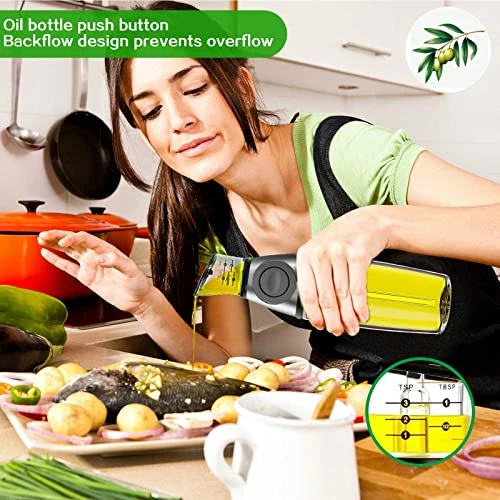 Cheap β€οΈ Nemufy Olive Oil Dispenser Bottle For Kitchen With Measurement Scale Cooking Oil And Vinegar Soy Sauce Bottling Clear Glass Oil Bottles Oil Pot Oil Container, 17oz/500ml π - Image 3