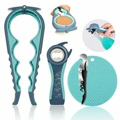 Hot Sale βοΈ Jar Opener For Weak Hands, Seniors With Arthritis, 5 In 1 Multi Function Bottle Opener Lid Opener For Arthritic Hands With Non Slip Rubber Jar Opener Gripper Pad And Corkscrew Wine Opener(BLUE) π€©