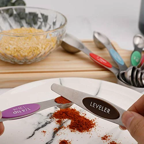 Wholesale π Forkmannie Magnetic Measuring Spoons Set Of 9 Stainless Steel Stackable Dual Sided Teaspoon Tablespoon For Measuring Dry And Liquid Ingredients Fits In Spice Jars β€οΈ - Image 4