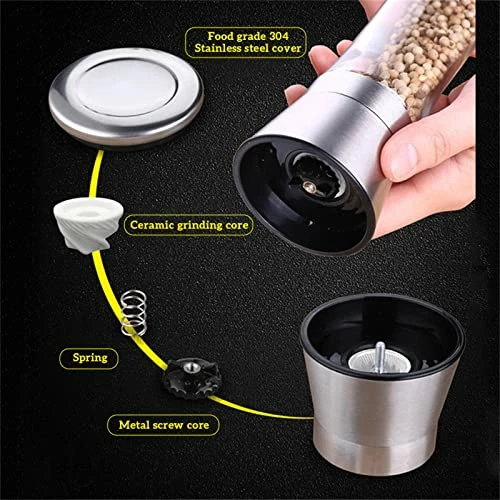 Budget β€οΈ Hexiniu Fillable Stainless Steel Grinder - Aadjustable Black Pepper Grinder, Long Lasting Fresh Keeping Spice Grinder, High Glass Blender That Can Be Used For Pepper, Cumin, Sea Salt, Mung Bean (High) π