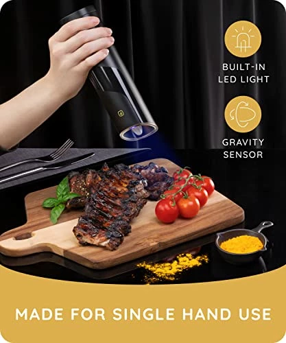 Cheap π JULY HOME Gravity Electric Salt And Pepper Grinder Set - Battery Operated, Adjustable Coarseness, One Hand Operation Electric Pepper Grinder With LED Light And Cleaning Brush, (Packaging May Vary) π - Image 2