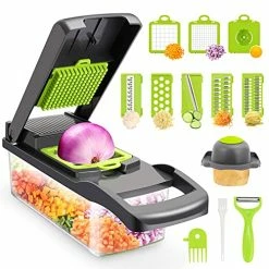 Discount 🔔 Vegetable Chopper,Senbowe Multifunctional 13-in-1 Food Choppers Onion Chopper Vegetable Slicer Cutter Dicer Veggie Chopper With 8 Blades,Colander Basket,Container For Salad Potato Carrot Garlic Blue +whit 🔔