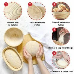 Top 10 🎁 RORECAY Bread Banneton Proofing Basket Set Of 2, 9 Inch Round & 10 Inch Oval Cane Sourdough Baskets With Bread Lame + Dough Scraper + Linen Liner + Basting Brush For Bread Making Baking Fermentation 🎁