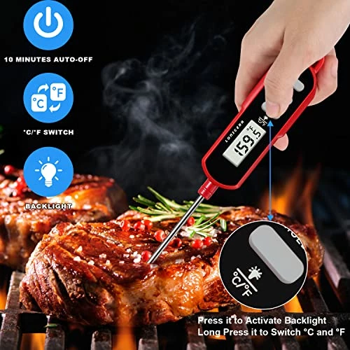 Discount π Lonicera Instant Read Digital Meat Thermometer For Cooking Food, Bread Baking, Water And Liquid Temperature, Waterproof And Long Probe For π¬ Candy, With Backlit LCD And Magnet (Red) π₯° - Image 3