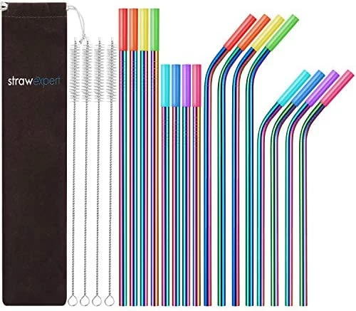 Cheap π StrawExpert Set Of 16 Reusable Stainless Steel Straws With Travel Case Cleaning Brush Silicone Tips Eco Friendly Extra Long Metal Straws Drinking For 20 24 30 Oz Tumbler Rainbo π - Image 8
