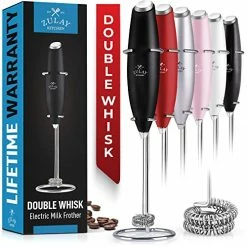 Promo ⭐ Zulay Kitchen Zulay Double Whisk Milk Frother Handheld Mixer - High Powered Frother For Coffee With Improved Motor - Milk Frother Electric Whisk Drink Mixer For Cappuccino, Frappe, Matcha & More, Twin Whisk - Black 🌟