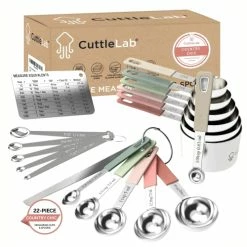Coupon ✨ CuttleLab 22-Piece Stainless Steel Measuring Cups And Spoons Set, Tad Dash Pinch Smidgen Drop Mini Measuring Spoons, Measuring Stick Leveler, Measurement Conversion Chart Fridge Magnet, (Country Chic) ⭐