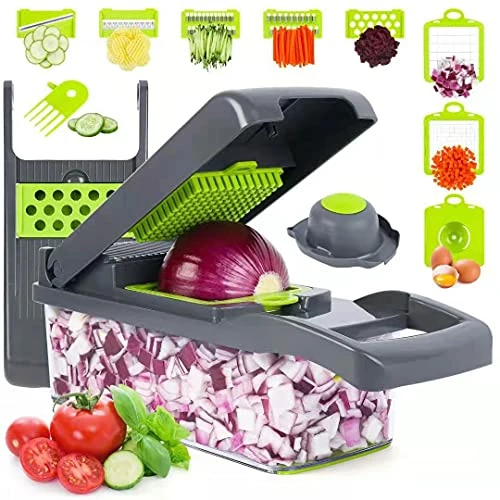 Flash Sale ๐ RAIQEE Vegetable Chopper, Onion Chopper, Mandolin Slicer,Pro 10 In 1professional Food Choppermultifunctional Vegetable Chopper And Slicer, Dicing Machine, AdjustableVegetable Cutter With Container(grey) ๐
