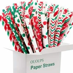 Best deal 😀 Paper Straws 🔔 Christmas 100-Pack Biodegradable, 7.75 Inches, Stripe Paper Straws, Red, Green, Dot, Bulk, Snow, 🔔 Christmas Paper Straws Ououps, 👪 Thanksgiving 🔔 Christmas Holiday Gift… 🧨