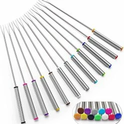 Wholesale 🛒 Sago Brothers - Set Of 12 Stainless Steel Fondue Forks 9.5" - Color Coding Cheese Fondue Forks With Heat Resistant Handle For Chocolate Fountain Cheese Fondue Roast Marshmallow 😉