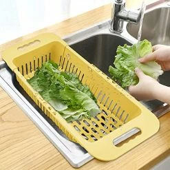 Wholesale π₯° MineSign Extendable Over The Sink Colander Fruits And Vegetables Drain Basket Adjustable Strainer Sink Washing Basket For Kitchen (Yellow) π