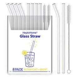 Cheap ✨ HeykirHome 8-Pack Reusable Glass Straw,Size 8.5''x10 MM,Including 4 Straight And 4 Bent With 2 Cleaning Brush- Perfect For Smoothies, Tea, Juic 🛒