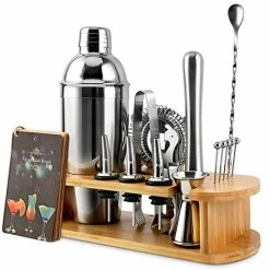 Buy 🤩 Bartender Kit, EPTISON 16-Piece Stainless Steel Cocktail Shaker Set With Stylish Bamboo Stand & Cocktail Recipes Booklet, Professional Bar Tools For Drink Mixing, Home, Bar, Parties ✔️