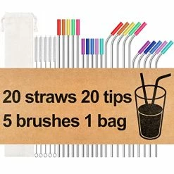 Outlet 🎉 MUTNITT 20 Pack Reusable Stainless Steel Metal Straws,10.5" & 8.5" Reusable Drinking Straws With 20 Silicone Tips 5 Straw Brushes 1 Travel Case,Eco Friendly Extra Long Metal Straw Fit For 20 24 30 Oz Tumbler Silver ✨
