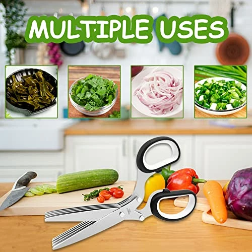 Best Sale 𧨠Frenflu 2 Pcs Herb Scissors, Multi-Blade Herb Scissors With Cover And Cleaning Comb, Stainless Steel Vegetable Scissors For Cutting Cilantro Onion Salad Garden Herbs, Heavy Kitchen Scissors (Black) π₯° - Image 5
