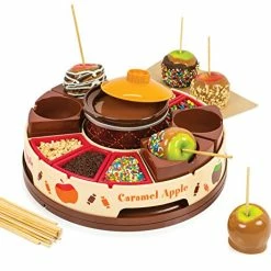 Best Sale ⭐ Nostalgia Chocolate & Caramel Fondue Pot, 25 Sticks, Fondue Machine With Decorating And Toppings Trays, Brown ❤️