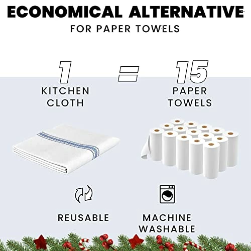 Promo π Zeppoli Classic Kitchen Towels - 15 Pack - 14" X 25" - 100% Natural Cotton Kitchen Dish Towels - Reusable Cleaning Cloths - Blue Tea Towels - Super Absorbent - Machine Washable Hand Towels Blue Striped π - Image 4