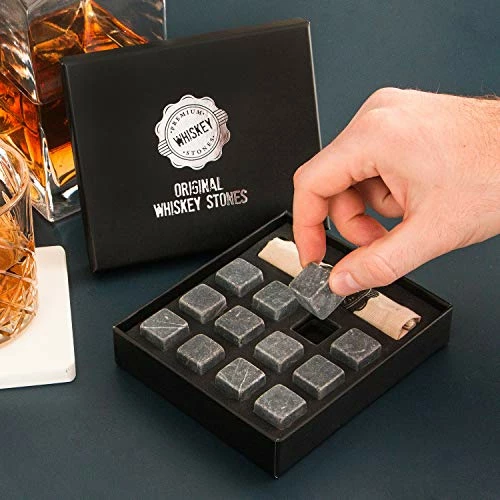 Coupon π₯ Premium Whiskey Stones Gift Set With 12 Pcs Stones And Bag. Whiskey, Bourbon, Cognac, Scotch,Gin, Wine Beverage. Marble Reusable Ice Cubes. π Birthday Gift For Whiskey Lovers.β¦ (Dark Grey) Dark Gray π - Image 2