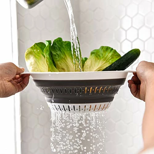 New βοΈ KZKJ Collapsible Colander, BPA Free Silicone Food Strainer With Plastic Handles, Vegetable And Fruit Can Foldable Colander Strainer Dishwasher Safe 3 Quart Blue π― - Image 3