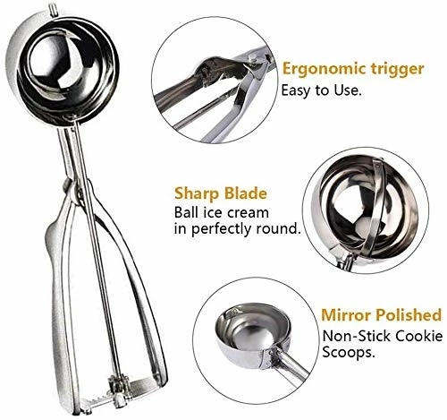 Flash Sale β Cookie Scoop Set,JSDOIN Ice Cream Scoop Set, 3 PCS 18/8 Stainless Steel Ice Cream Scoop Trigger Include Large-Medium-Small Size, Melon Scoop (cookie Scoop) β - Image 4