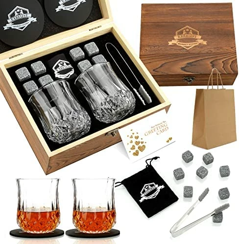 Cheapest π₯ EXREIZST Whiskey Stones Gift Set - Whiskey Glass Set Of 2 - Granite Chilling Whiskey Rocks - Scotch Bourbon Whiskey Glass Gift Box Set - Best Drinking Gifts For Men Dad Husband π₯³ Birthday Party Holiday Present β - Image 5