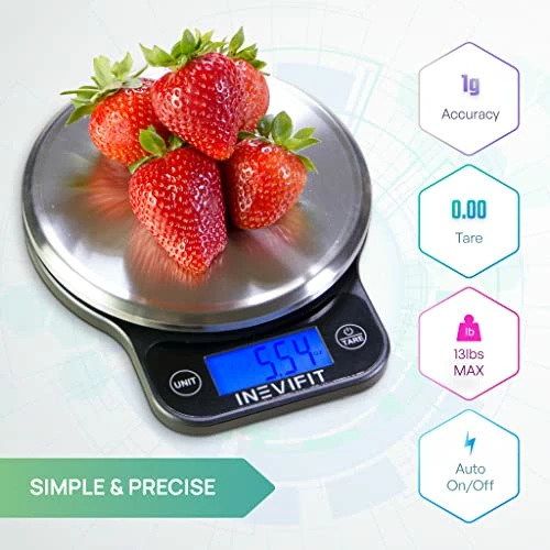 Top 10 β INEVIFIT Digital Kitchen Scale, Highly Accurate Multifunction Food Scale 13 Lbs 6kgs Max, Clean Modern Black With Premium Stainless Steel Finish. Includes Batteries π₯° - Image 2