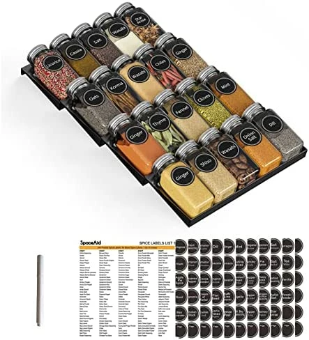 Cheap π SpaceAid Spice Drawer Organizer With 28 Spice Jars, 386 Spice Labels And Chalk Marker, 4 Tier Seasoning Rack Tray Insert For Kitchen Drawers, 12.8" Wide X 17.5" Deep π - Image 7