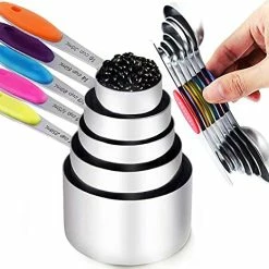 Best deal 😉 TILUCK Measuring Cups And Magnetic Measuring Spoons Set, 5 Stainless Steel Measuring Cups, 6 Double-sided Stainless Steel Measuring Spoons & 1 Leveler (5+7) 🛒