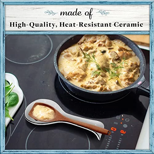 Buy π Home Acre Designs Spoon Rest For Kitchen Counter & Stove Top - White Ceramic Spoon Holder For Cooking & Counter Protection - Essential Kitchen Gadgets - White Farmhou β - Image 4