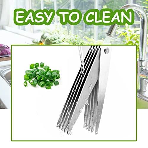 Best Sale 𧨠Frenflu 2 Pcs Herb Scissors, Multi-Blade Herb Scissors With Cover And Cleaning Comb, Stainless Steel Vegetable Scissors For Cutting Cilantro Onion Salad Garden Herbs, Heavy Kitchen Scissors (Black) π₯° - Image 4