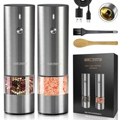 Coupon 😍 SELINGY Rechargeable Electric Salt And Pepper Grinder Set - Stainless Steel, With USB Type-C Cable, LED Lights, Automatic Modern Electric Pepper Mill, 2 Adjustable Coarseness Mills, One Hand Operation Stainless Steel-led 🧨