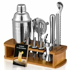 Budget 🎁 KITESSENSU Cocktail Shaker Set Bartender Kit With Stand | Bar Set Drink Mixer Set With All Essential Bar Accessory Tools: Martini Shaker, Jigger, Strainer, Mixer Spoon, Muddler, Liquor Pourers |Silver Gold Rose Cobbler - 15 ❤️