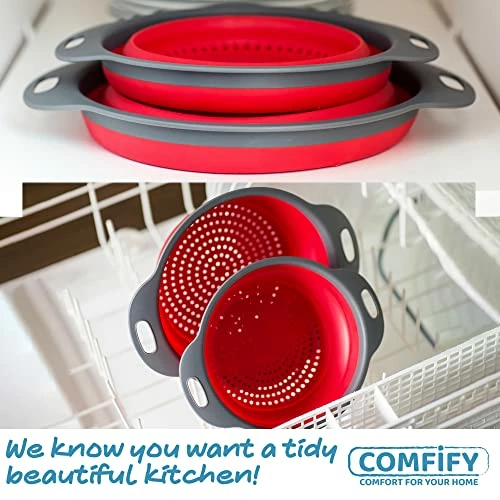 Cheapest π 2 Pcs Colander Set - Collapsible Colanders By Comfify - Sink Strainers For Kitchen - 2 & 3 Qt / 8" & 9.5" Size - Red π - Image 4