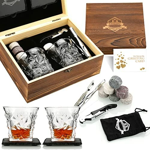 Cheapest π₯ EXREIZST Whiskey Stones Gift Set - Whiskey Glass Set Of 2 - Granite Chilling Whiskey Rocks - Scotch Bourbon Whiskey Glass Gift Box Set - Best Drinking Gifts For Men Dad Husband π₯³ Birthday Party Holiday Present β - Image 4