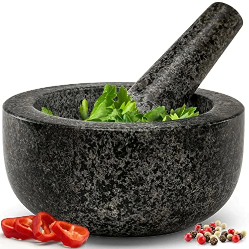 Brand new 𧨠Priority Chef Heavy Duty Large Mortar And Pestle Set, Hand Carved From Natural Granite, Make Fresh Guacamole, Salsa, Pesto, Stone Grinder Bowl, Herb Crusher, Spice Grinder, 6.3 Inch Size, Black π