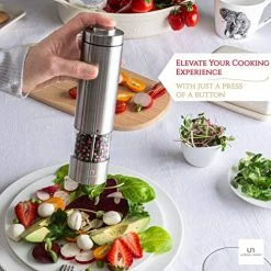 Brand new 👍 Urban Noon Electric Salt And Pepper Grinder Set - Battery Operated Stainless Steel Mill With Light (2 Mills) - Automatic One Handed Operation - Electronic Adjustable Shakers - Ceramic Grinders ⭐