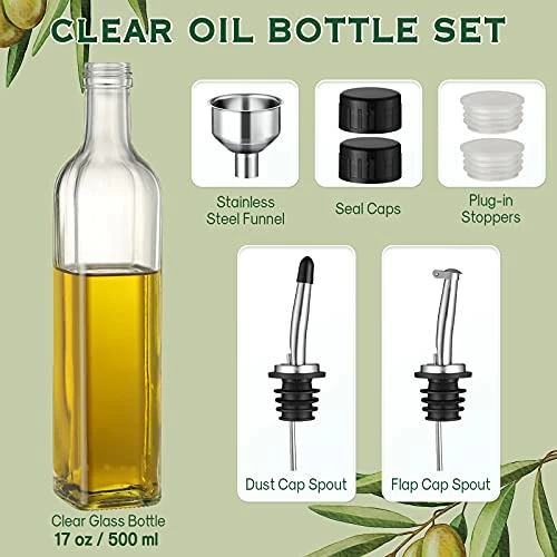 Outlet π Aozita 17oz Clear Glass Olive Oil Dispenser Bottle - 500ml Oil & Vinegar Cruet With Pourers And Funnel - Olive Oil Carafe Decanter For Kitchen β - Image 2