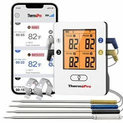Brand new 😉 ThermoPro TP25 500FT Bluetooth Meat Thermometer With 4-Probes, Smart Rechargeable Wireless Meat Thermometer For Grilling, Smoker, Oven, Kitchen, BBQ Thermometer With Alarm, Temperature Grap ✔️