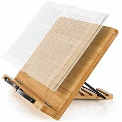 Brand new 😀 Bamboo Book Stand, Large Cookbook Holder Reading Book Holder With 5 Adjustable Height, Foldable Wooden Cooking Bookstand For Textbook, Receipe, Music Books, Tablet, Ipad By Pipishell (13.4" X 9.5") 🥰