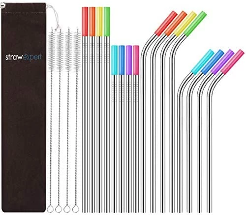 Cheap π StrawExpert Set Of 16 Reusable Stainless Steel Straws With Travel Case Cleaning Brush Silicone Tips Eco Friendly Extra Long Metal Straws Drinking For 20 24 30 Oz Tumbler Rainbo π - Image 10