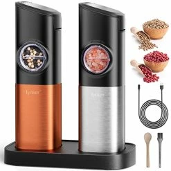 Buy ⌛ Gravity Electric Salt And Pepper Grinder Set, Lynker Automatic Salt & Pepper Mill Grinder With USB Charging Base, Adjustable Coarseness, Led Light, Dustproof Cover And One Hand Operation【2 Pack】 Silv 💯
