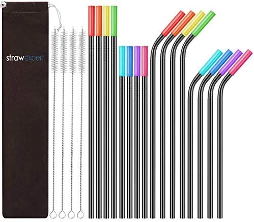 Cheap π StrawExpert Set Of 16 Reusable Stainless Steel Straws With Travel Case Cleaning Brush Silicone Tips Eco Friendly Extra Long Metal Straws Drinking For 20 24 30 Oz Tumbler Rainbo π - Image 6