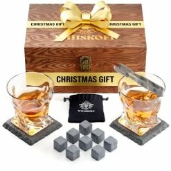 Wholesale 🔥 W WHISKOFF Whiskey Glass Set Of 2 - Bourbon Whiskey Stones Gift Set For Men - Includes Crystal Whisky Rocks Glasses, Chilling Stones, Slate Coasters - Scotch Glasses In Wooden Box - Wisky Burbon Retirement Gifts New Release: Wave Glass ✔️