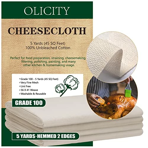 New π€© Olicity Cheesecloth, Grade 100, 45 Sq Feet, Reusable Cheese Cloth Ultra Fine Cheese Cloths For Straining, Unbleached Butter Muslin Cloth For Cooking, Cold Brew Coffee, π Halloween Decorations - 5 Yards π