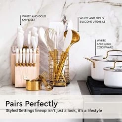 Brand new 🎁 STYLED SETTINGS Modern Stainless Steel Measuring Cups And Spoons Set, Gold - Stackable, Stylish, Sturdy Metal Measuring Cups And Metal Measuring Spoons Set (8-Piece) - Cute Measuring Cup Set, Gold Kitchen Accessories 🤩