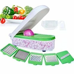 Wholesale 🤩 LHS Vegetable Chopper-Multifunctional Onion Chopper Dicer Sala Potato Cutter Cheese Grater Vegetable Food Slicer With Container-5 Blades(Green) 🔥