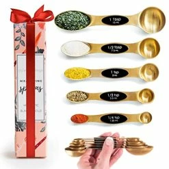 Best Sale 😍 STYLED SETTINGS Magnetic Measuring Spoons Set - Stainless Steel Measuring Spoons - Magnetic Measuring Spoon Set, Gold Measuring Spoons Magnetic, Cute Measuring Spoons For Cooking & Baking Black & Gold 🥰