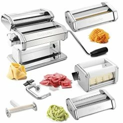 Flash Sale 𧨠CucinaPro Pasta Maker Deluxe Set 5 Piece Steel Machine W Spaghetti Fettuccini Roller Angel Hair Ravioli Noodle Lasagnette Cutter Attachments, Hand Crank, Counter Top Clamp, Cleaning Brush, Holiday Cooking Gift β€οΈ