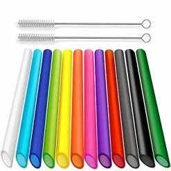 Flash Sale 🎁 ALINK 12 PCS Reusable Boba Straws, 13 Mm X 10.5 Inch Long Wide Colored Plastic Smoothie Straws For Bubble Tea, Tapioca Pearls With 2 Cleaning Brush - Pointed Design 🛒